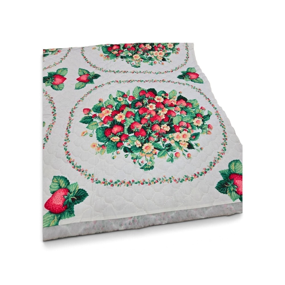 Vtg Strawberry Pre-Quilted Double Sided Fabric Joan Kessler USA 1.25yds x 44"w